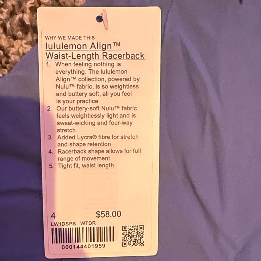 Lululemon align waist-length racerback in water drop - Picture 3 of 3